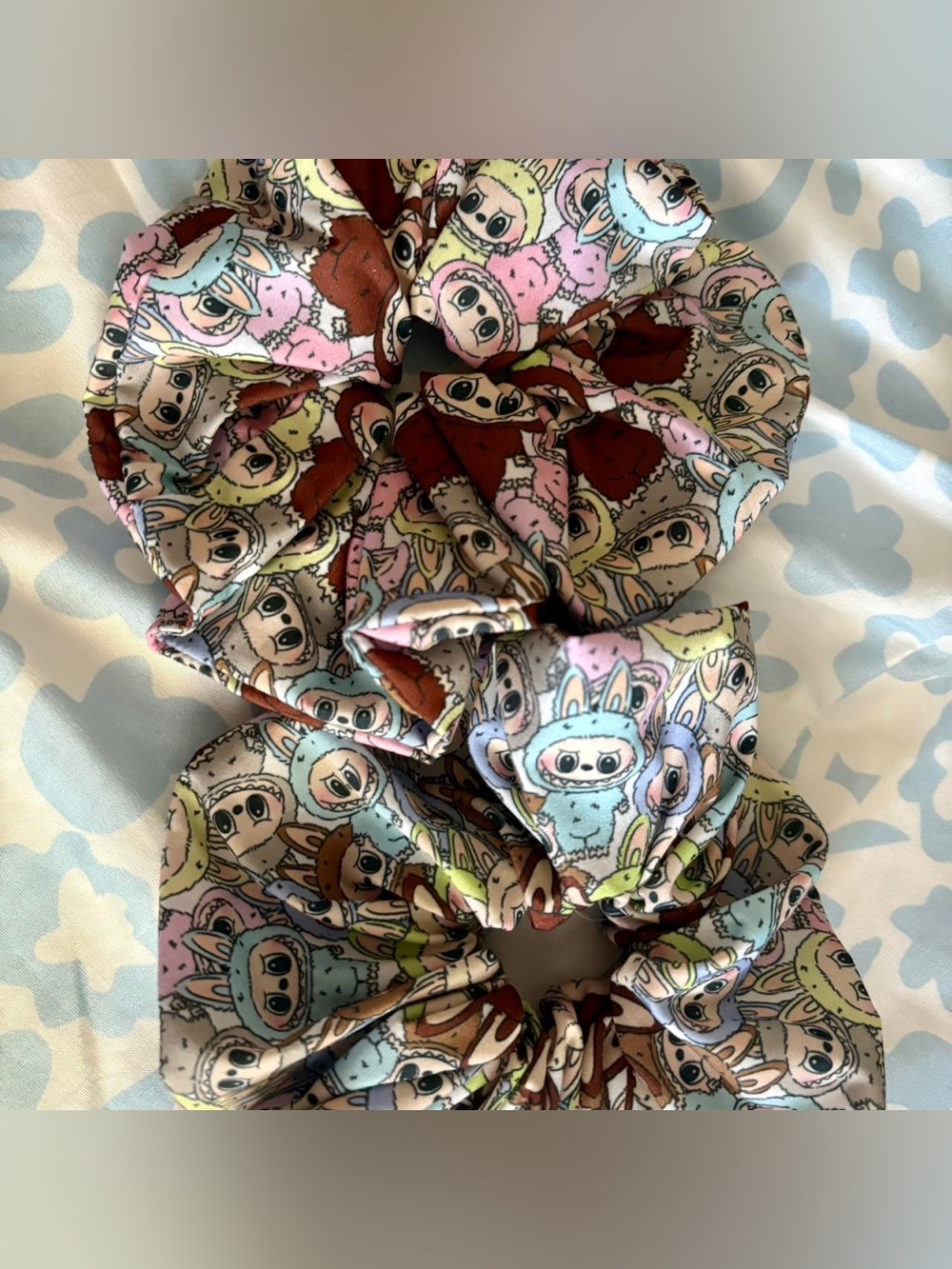 Labubu print scrunchie little monster design hair tie accessory exciting macaron